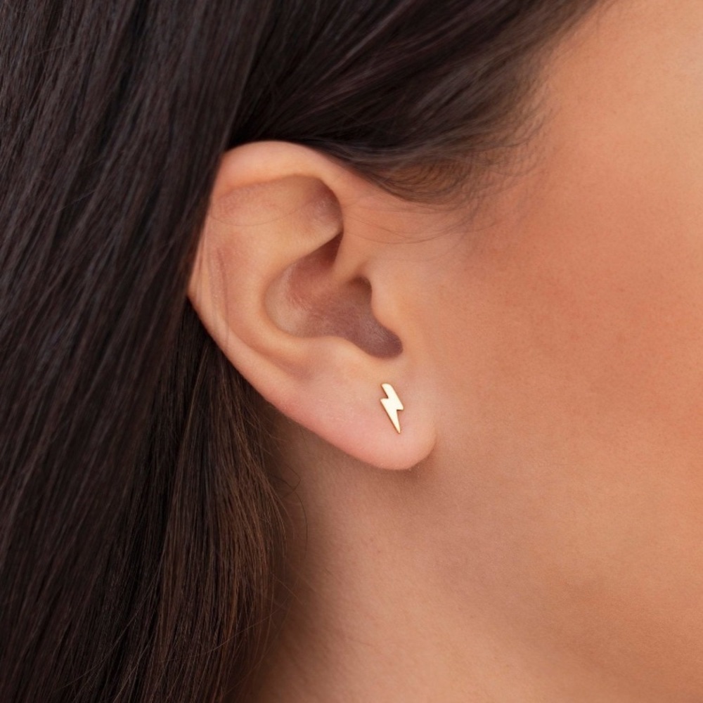 🎉 New Gold Plated Lightning Bolt Stud Earrings